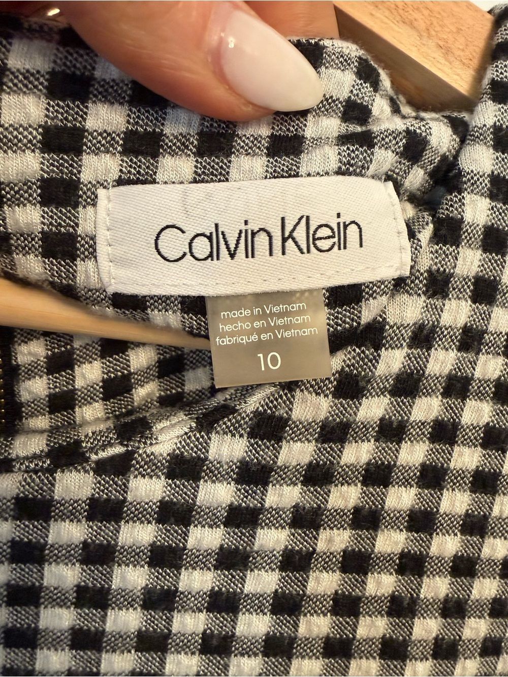 Calvin Klein Gingham Sheath Dress Black White Check Cottagecore Preppy - Picture 3 of 7